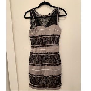BCBG Black lace and grey satin dress